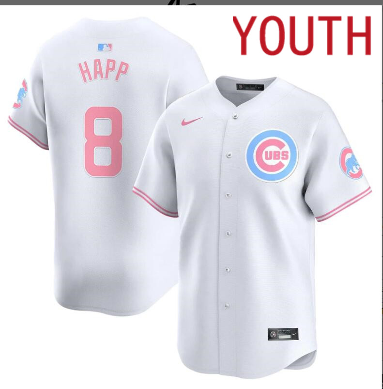 Youth Chicago Cubs #8 Happ white 2024 Nike MLB jersey